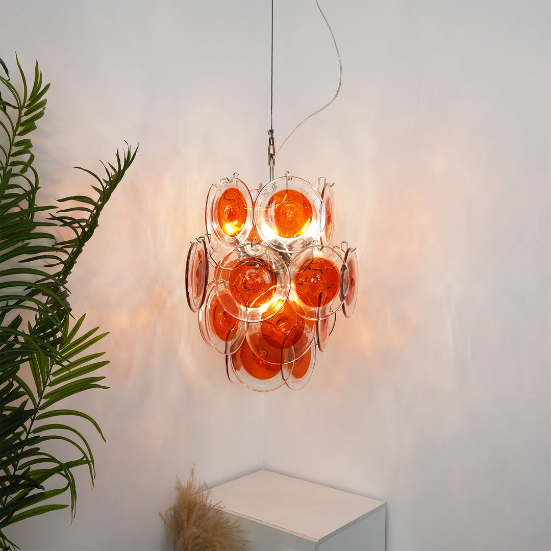 Murano Orange Glass Disc Chandelier