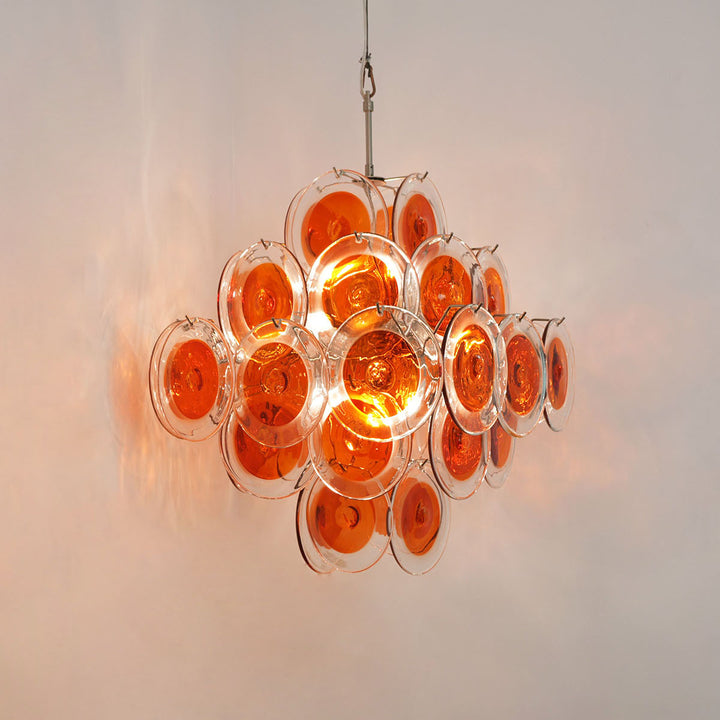 Murano Orange Glass Disc Chandelier