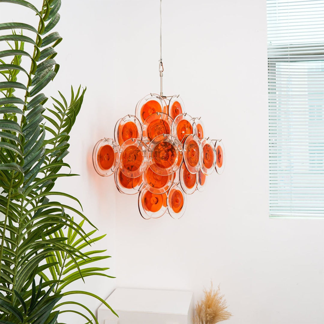 Murano Orange Glass Disc Chandelier