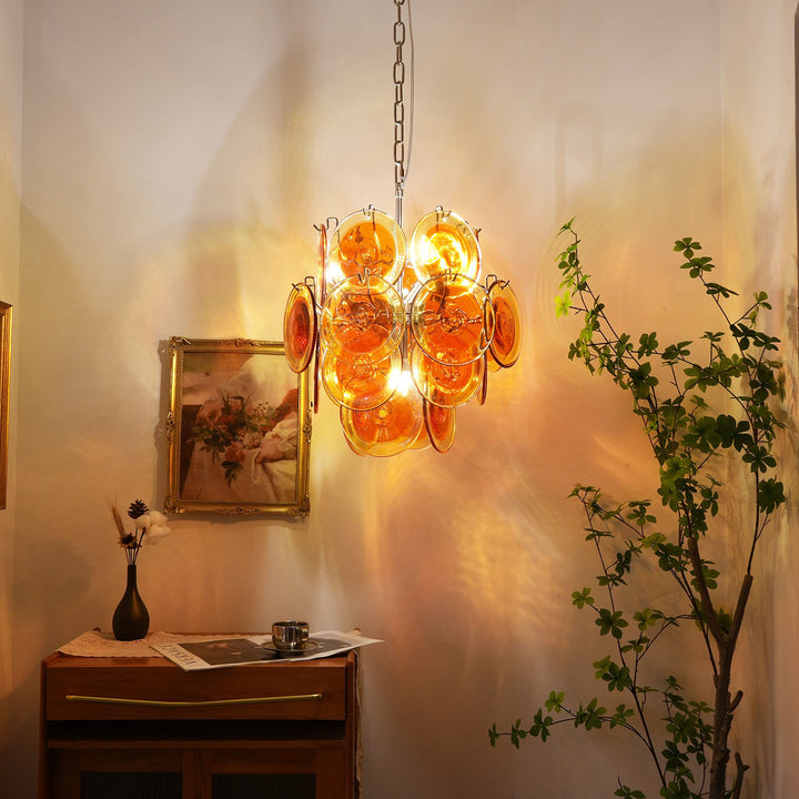 Murano Orange Glass Disc Chandelier