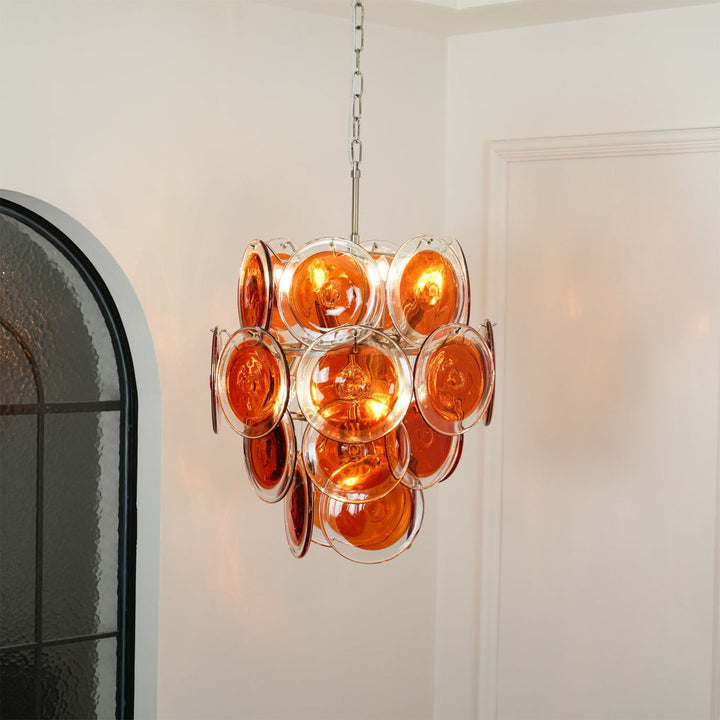 Murano Orange Glass Disc Chandelier