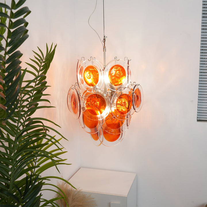 Murano Orange Glass Disc Chandelier
