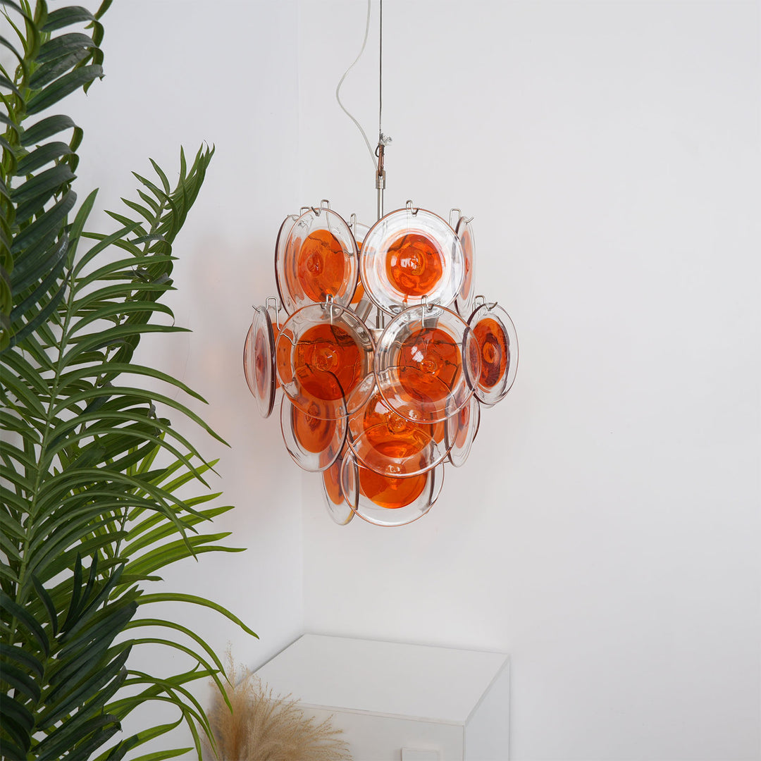 Murano Orange Glass Disc Chandelier