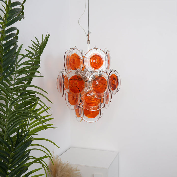 Murano Orange Glass Disc Chandelier
