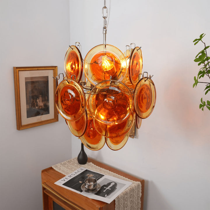 Murano Orange Glass Disc Chandelier