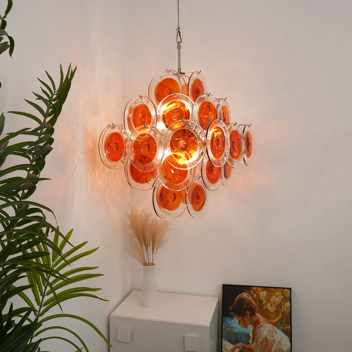 Murano Orange Glass Disc Chandelier