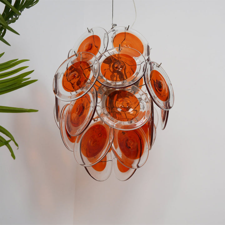 Murano Orange Glass Disc Chandelier