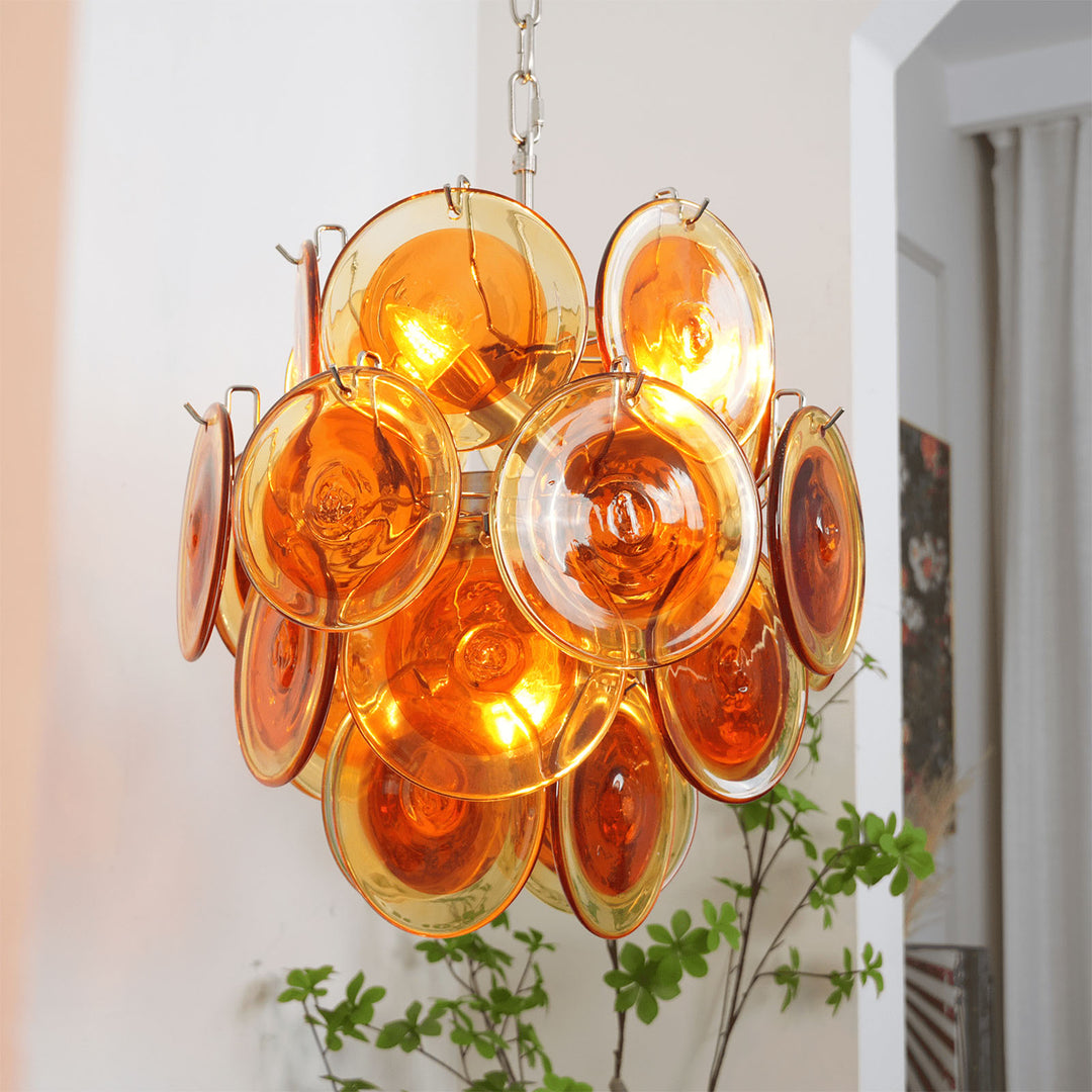 Murano Orange Glass Disc Chandelier