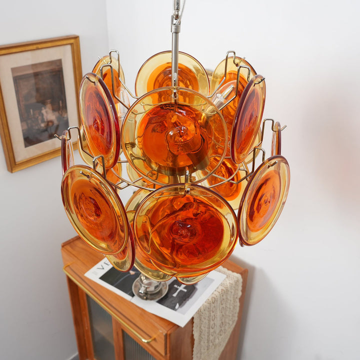 Murano Orange Glass Disc Chandelier