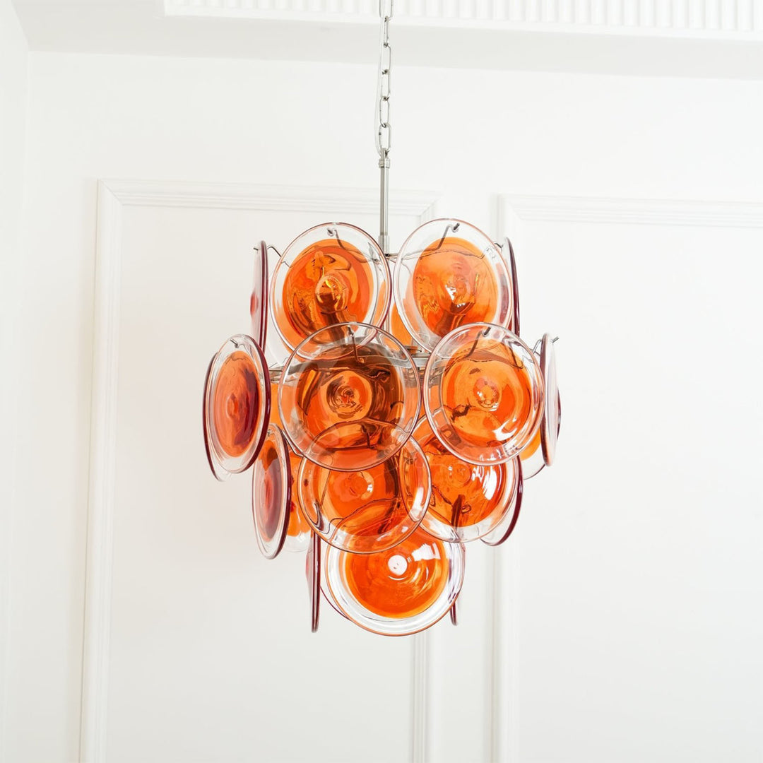 Murano Orange Glass Disc Chandelier