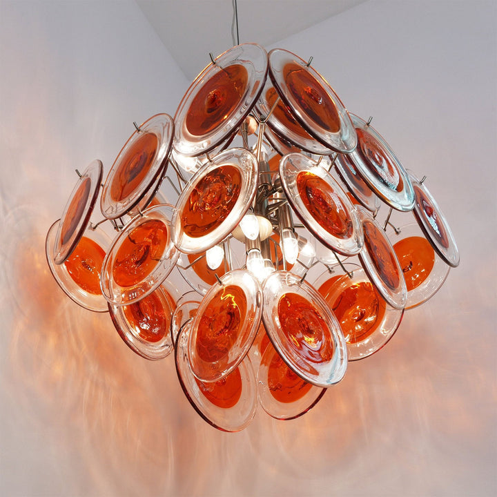 Murano Orange Glass Disc Chandelier