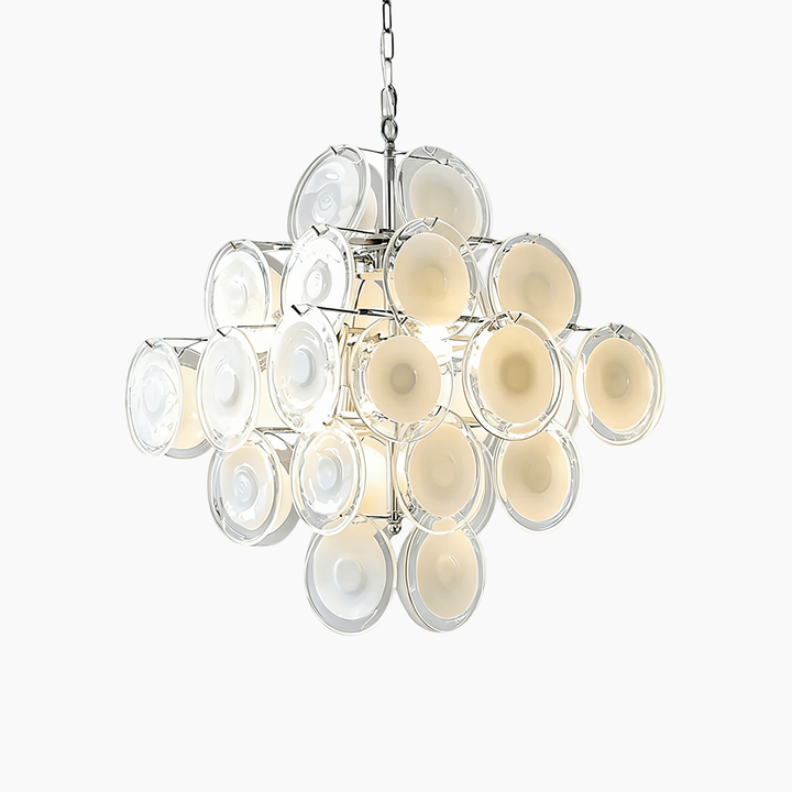 Murano White Glass Disc Chandelier