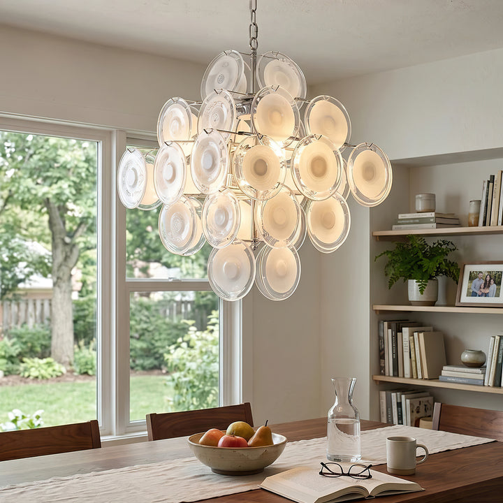 Murano White Glass Disc Chandelier
