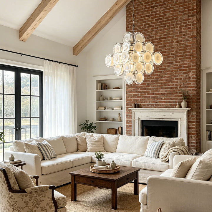 Murano White Glass Disc Chandelier