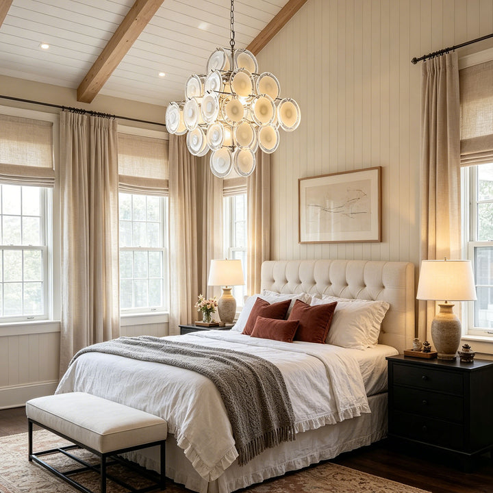 Murano White Glass Disc Chandelier