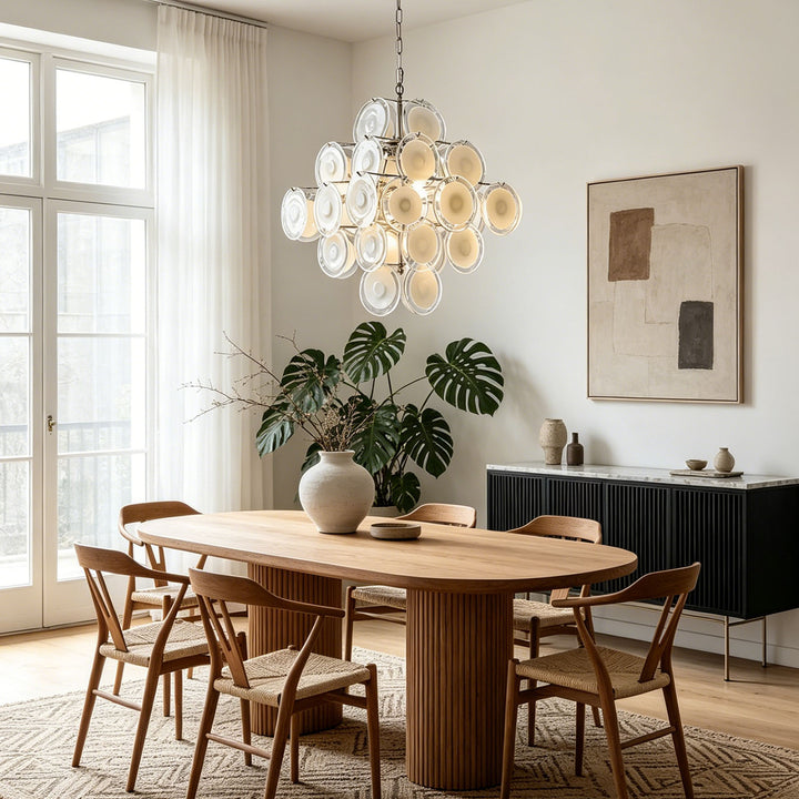 Murano White Glass Disc Chandelier