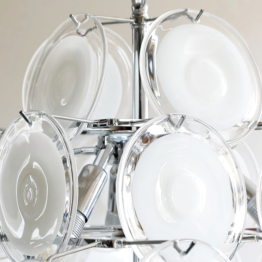 Murano White Glass Disc Chandelier