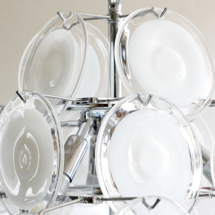 Murano White Glass Disc Chandelier