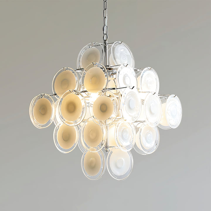 Murano White Glass Disc Chandelier