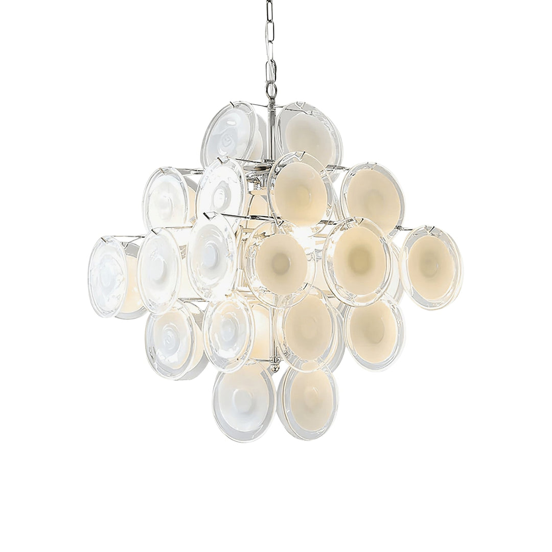 Murano White Glass Disc Chandelier