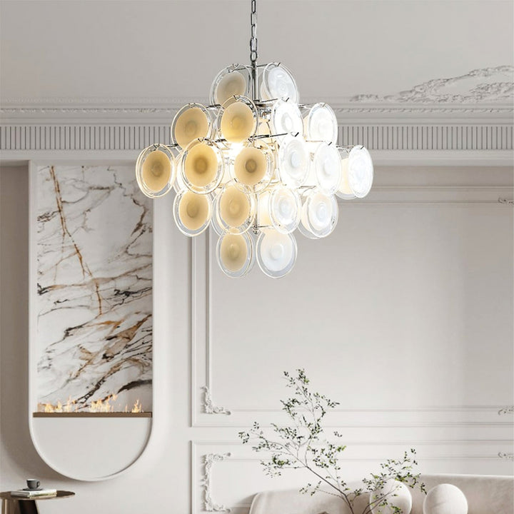 Murano White Glass Disc Chandelier