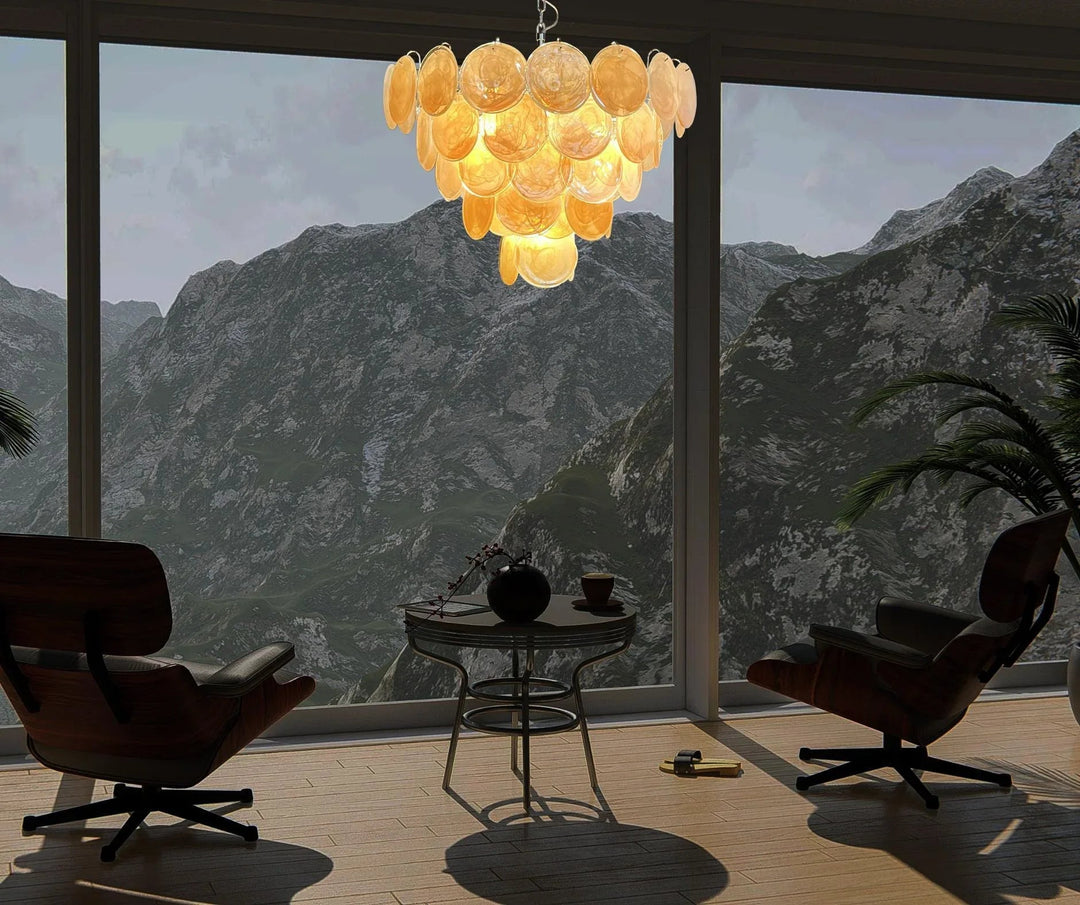 Gold Disk Glass Round Chandelier - view 6 | Woorglamp