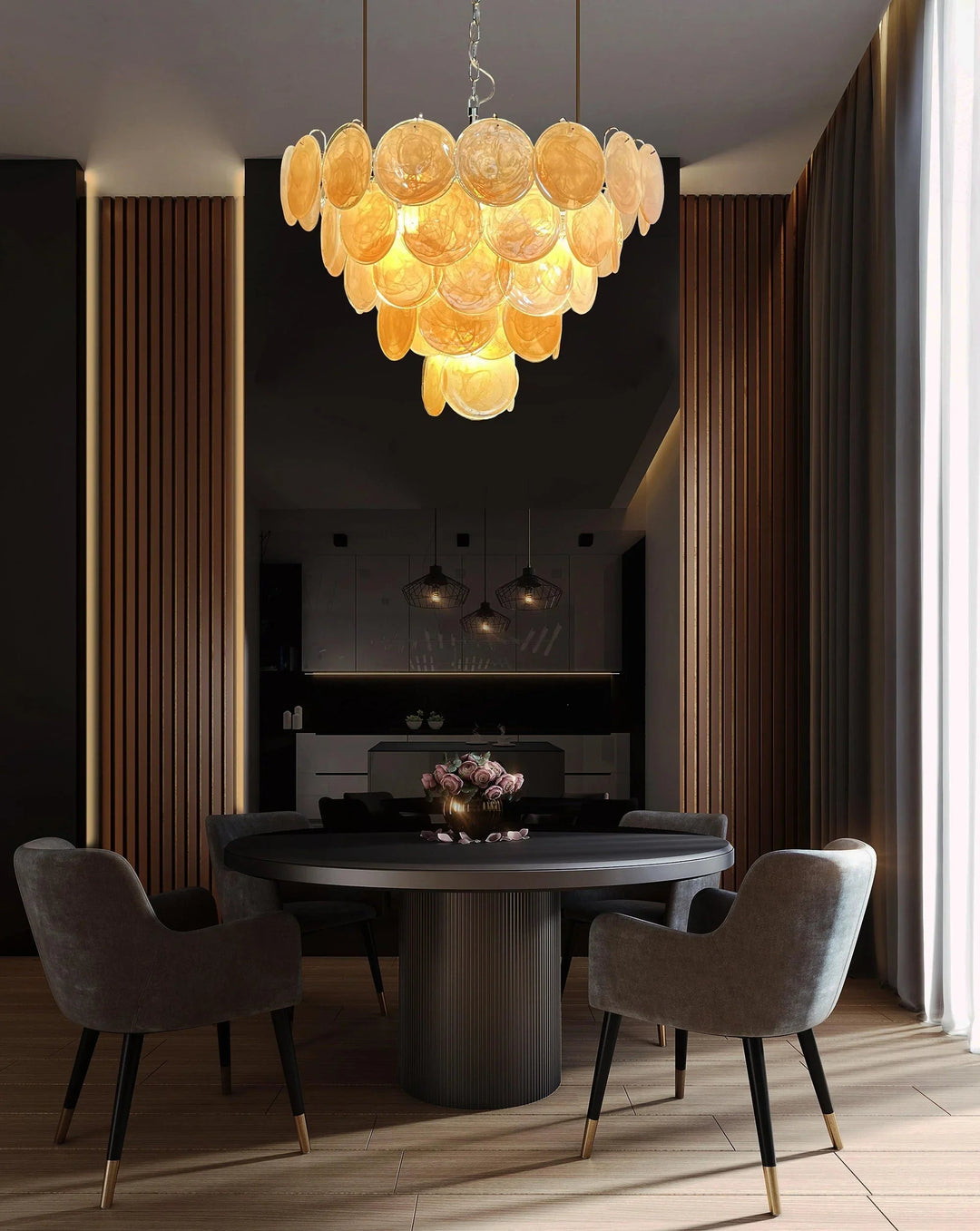 Gold Disk Glass Round Chandelier - view 4 | Woorglamp