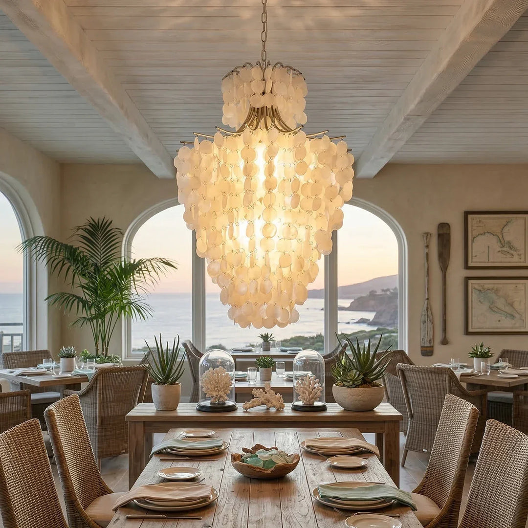 Natural Capiz Shell Tiered Chandelier