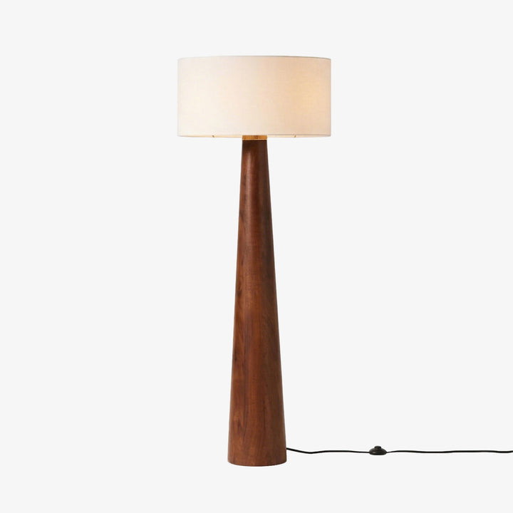 Wooden_Tapered_Floor_Lamp_With_Fabric_Shade_Plain_Background_Woorglamp