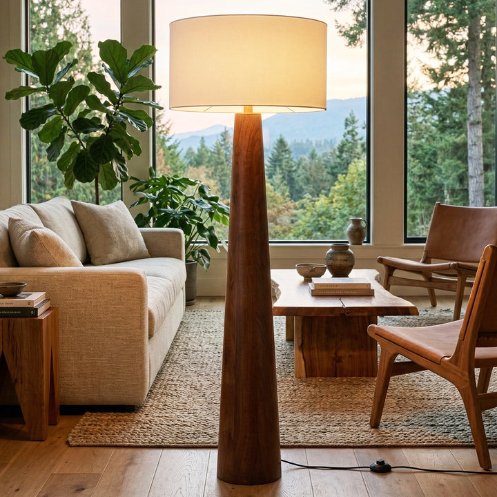 Wooden_Tapered_Floor_Lamp_in_Living_Room_With_Woodland_View_Woorglamp