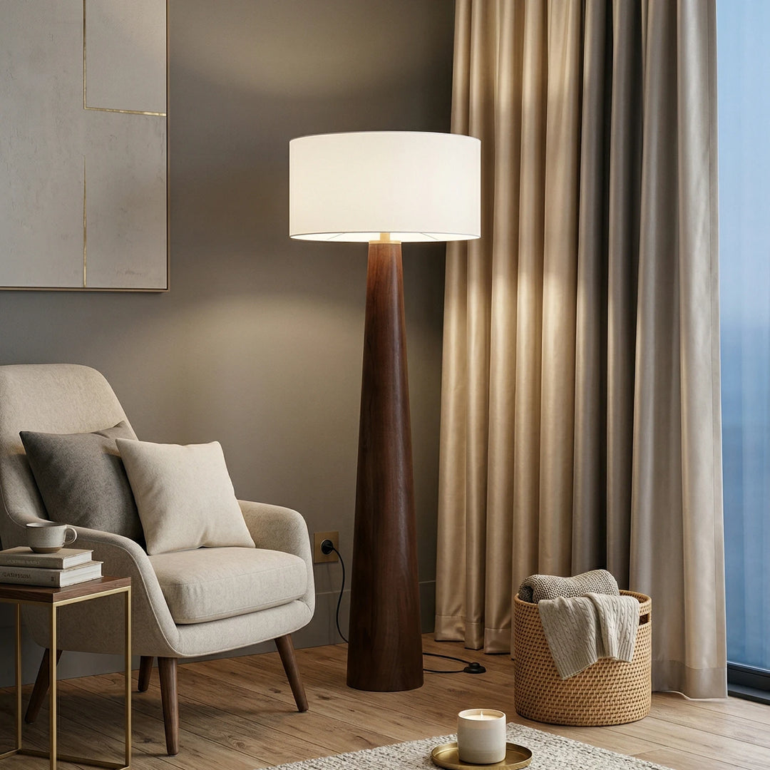 Wooden_Tapered_Floor_Lamp_in_Dark_Moody_Lounge_Woorglamp