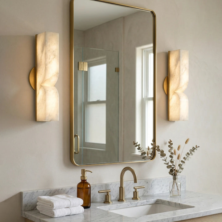 Rectangular Fluted Alabaster Wall Sconce
