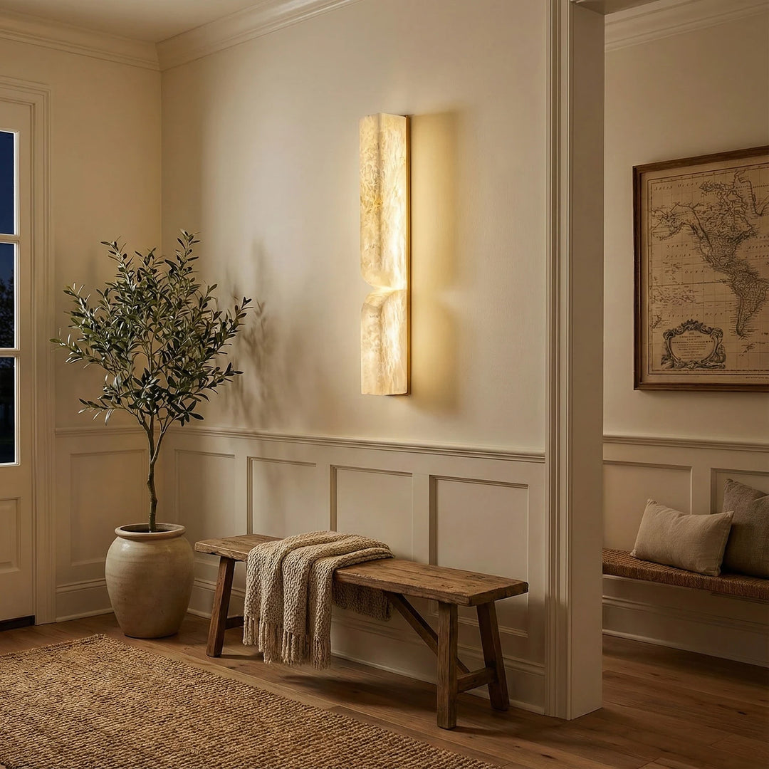 Rectangular Fluted Alabaster Wall Sconce