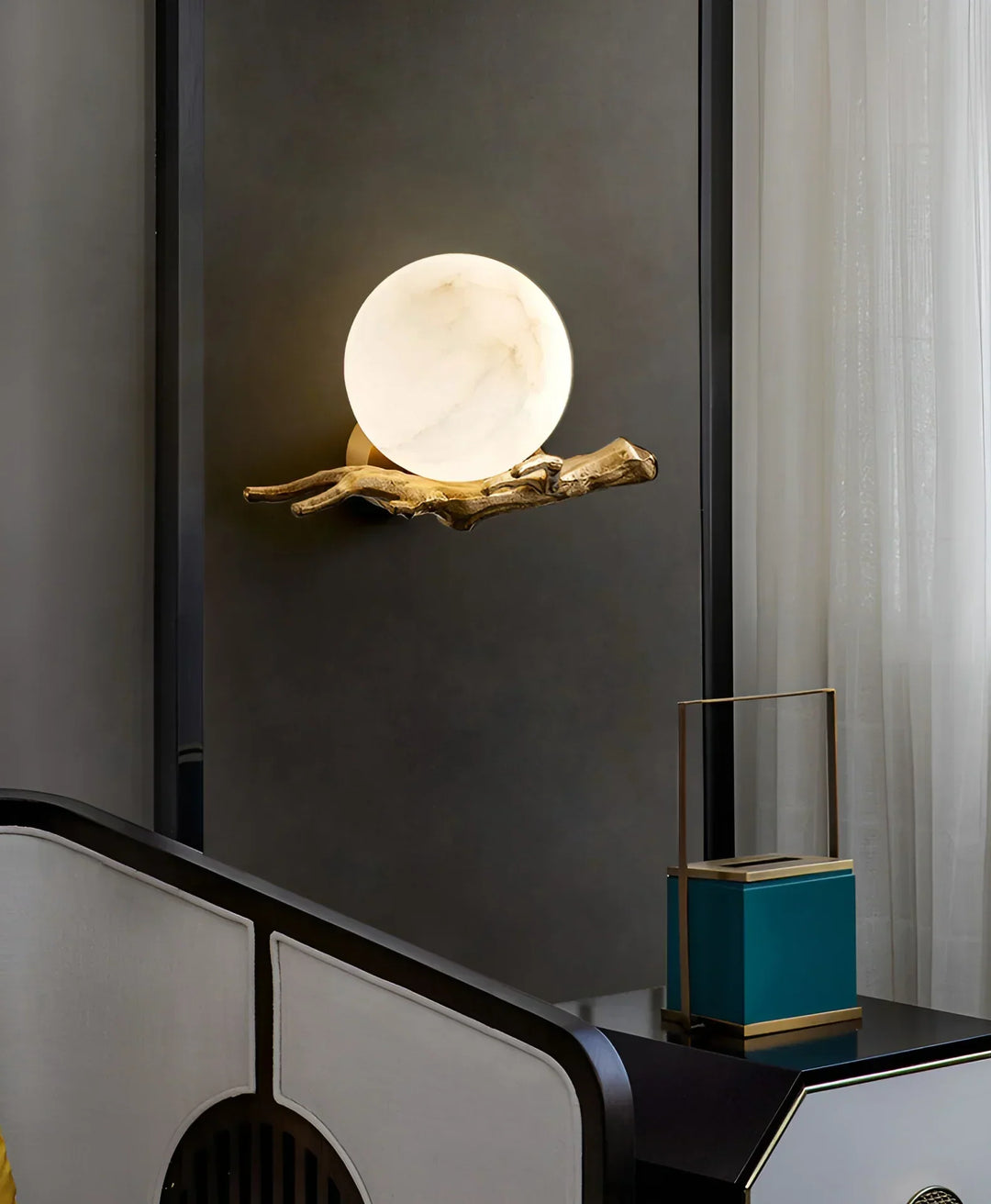 Retro Brass Twigs Alabaster Wall Lamp - view 7 | Woorglamp