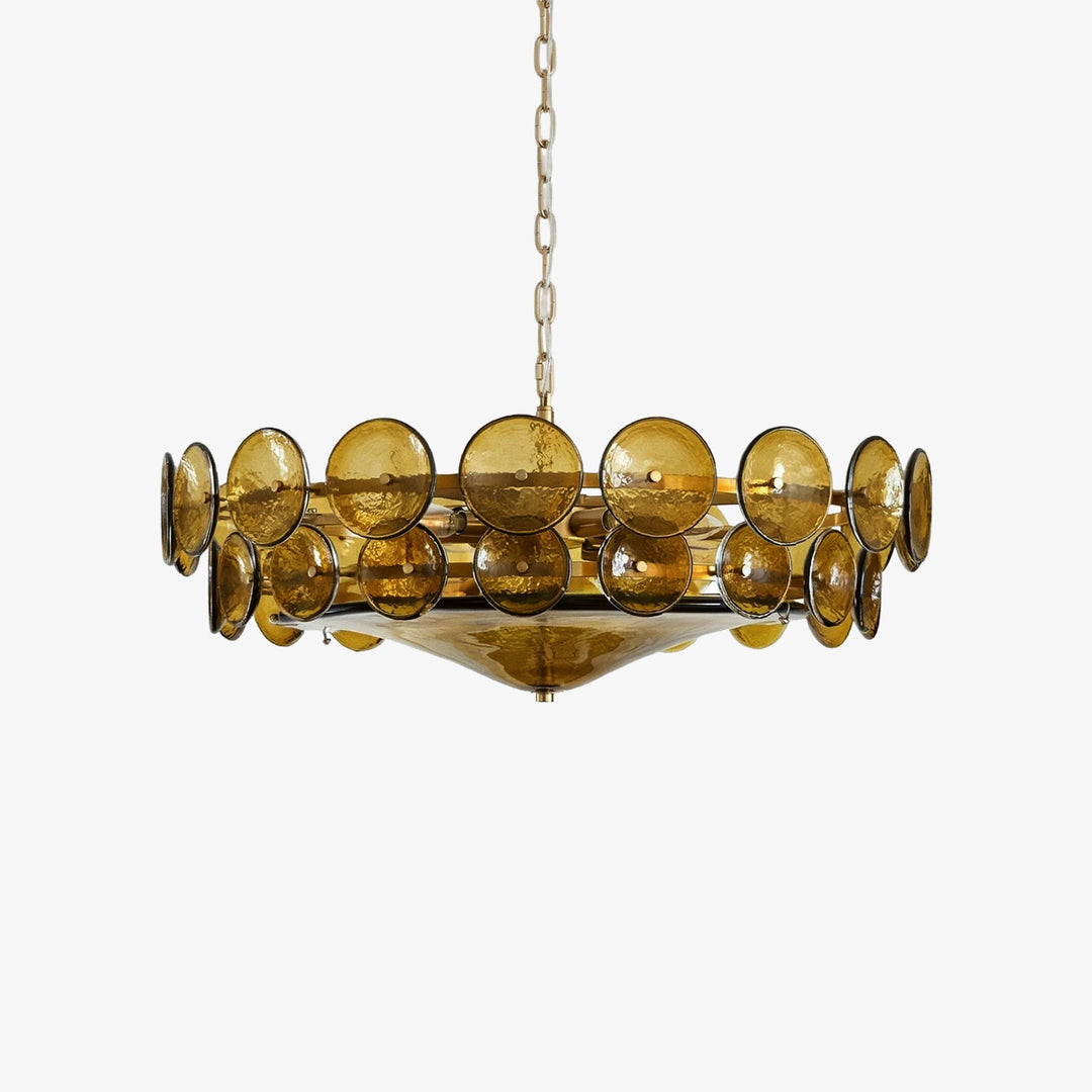 Amber_Ribbed_Solaris_Disc_Glass_Chandelier_Plain_Background_Woorglamp