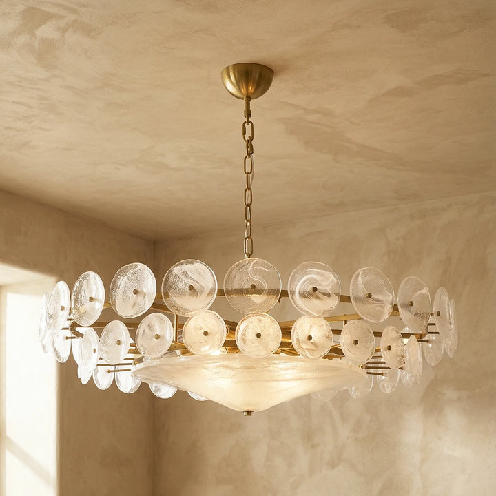 Ribbed Solaris Disc Glass Chandelier