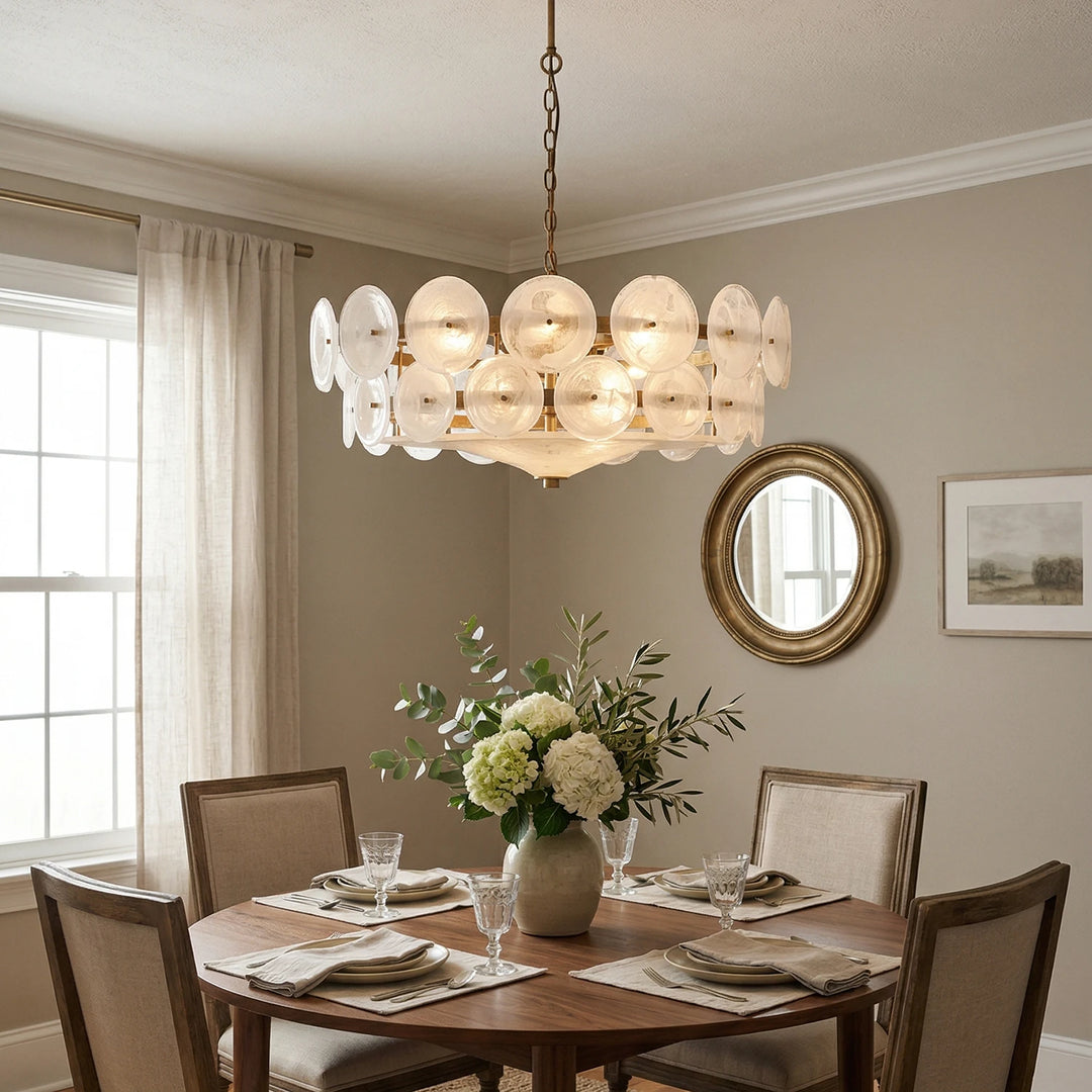 Clear_Glass_Disc_Chandelier_in_Sunlit_Dining_Room_Woorglamp
