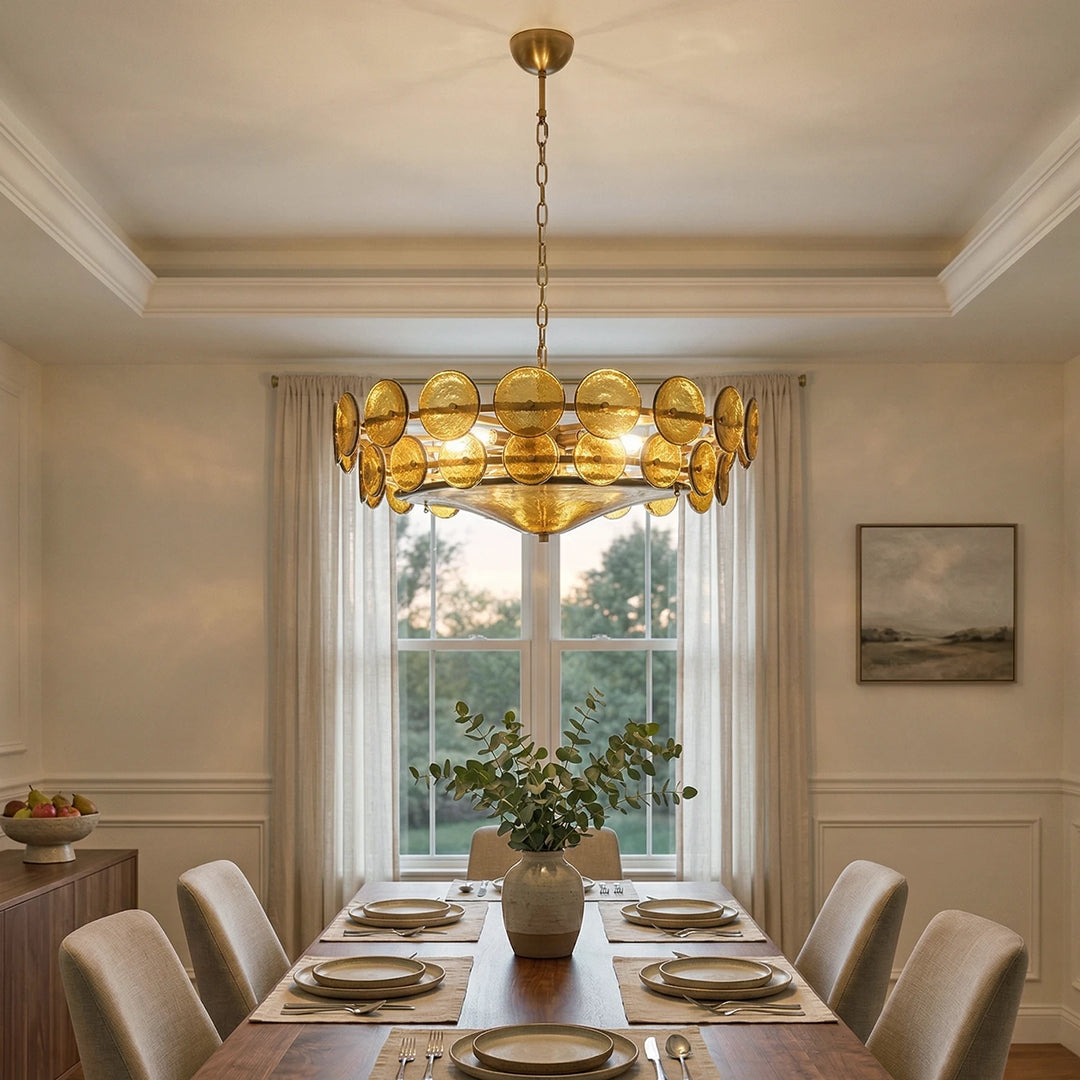 Amber_Glass_Disc_Chandelier_in_Formal_Dining_Room_Woorglamp
