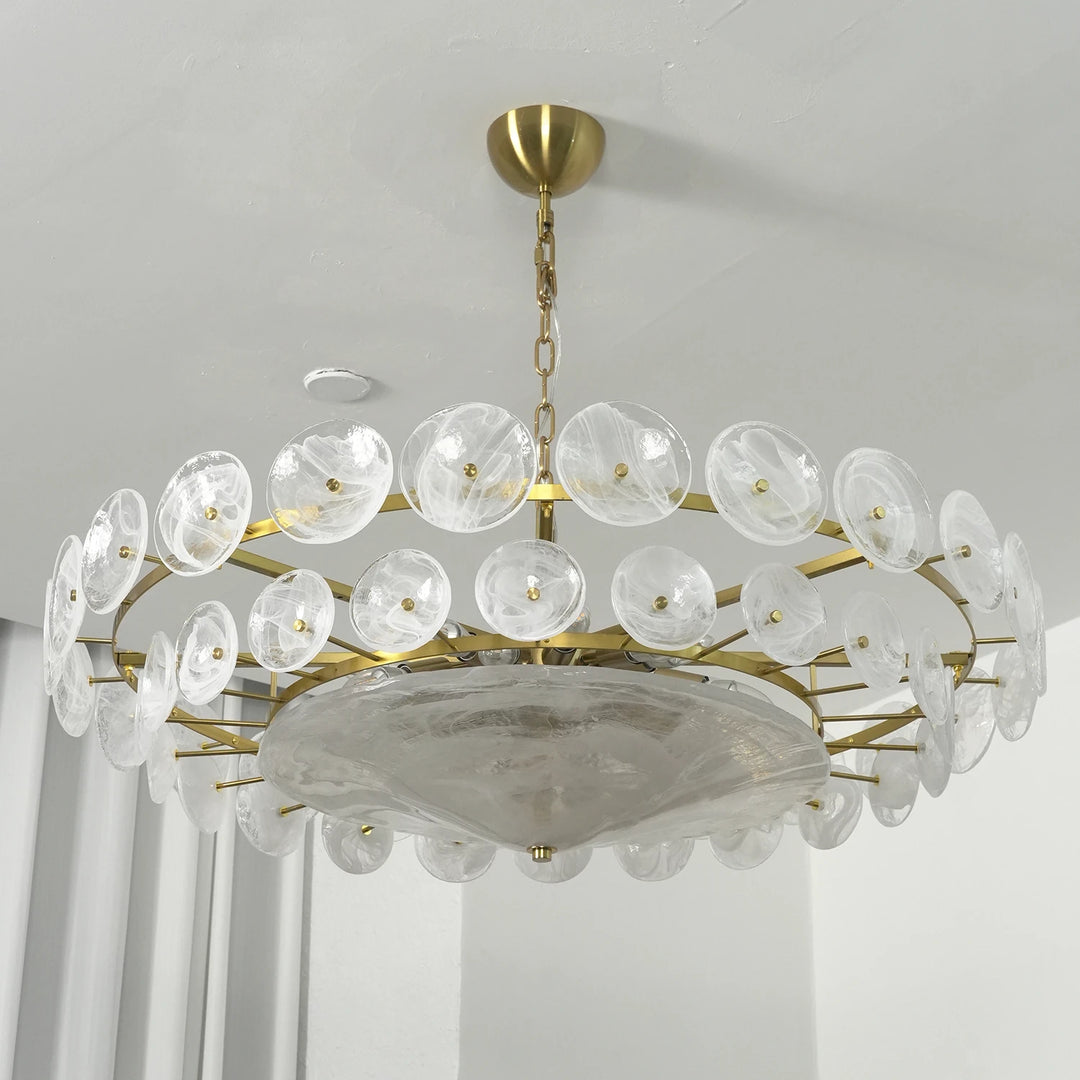 Amber_Glass_Disc_Chandelier_Ceiling_Mount_Plain_Background_Woorglamp