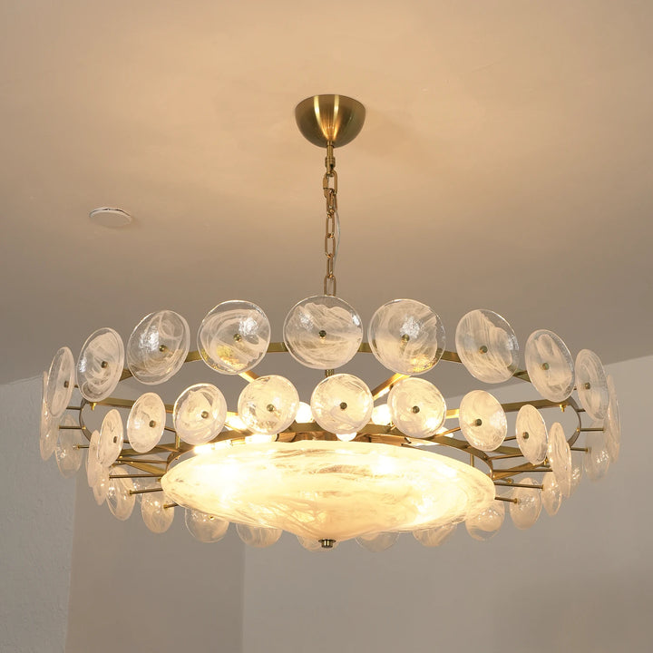 Clear_Glass_Disc_Chandelier_Side_View_Ceiling_Woorglamp