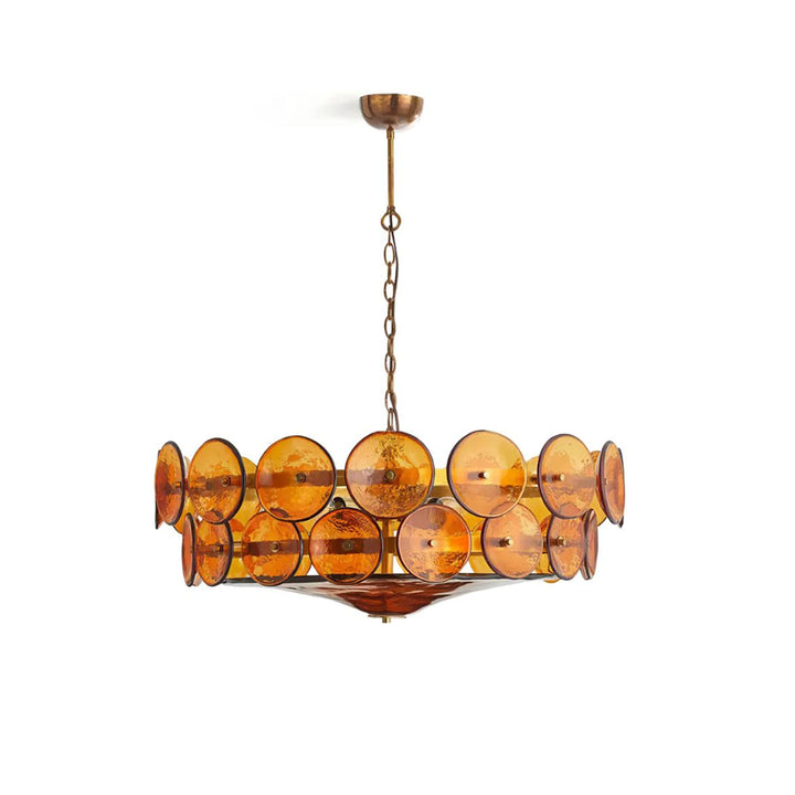 Amber_Glass_Disc_Chandelier_Full_View_Ceiling_Mount_Woorglamp