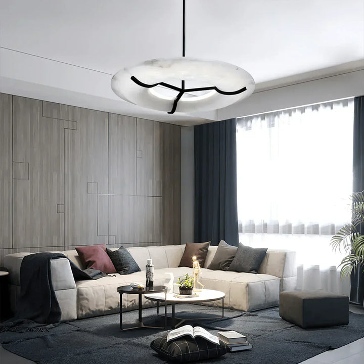 Round Carve Alabaster Pendant Light - view 4 | Woorglamp