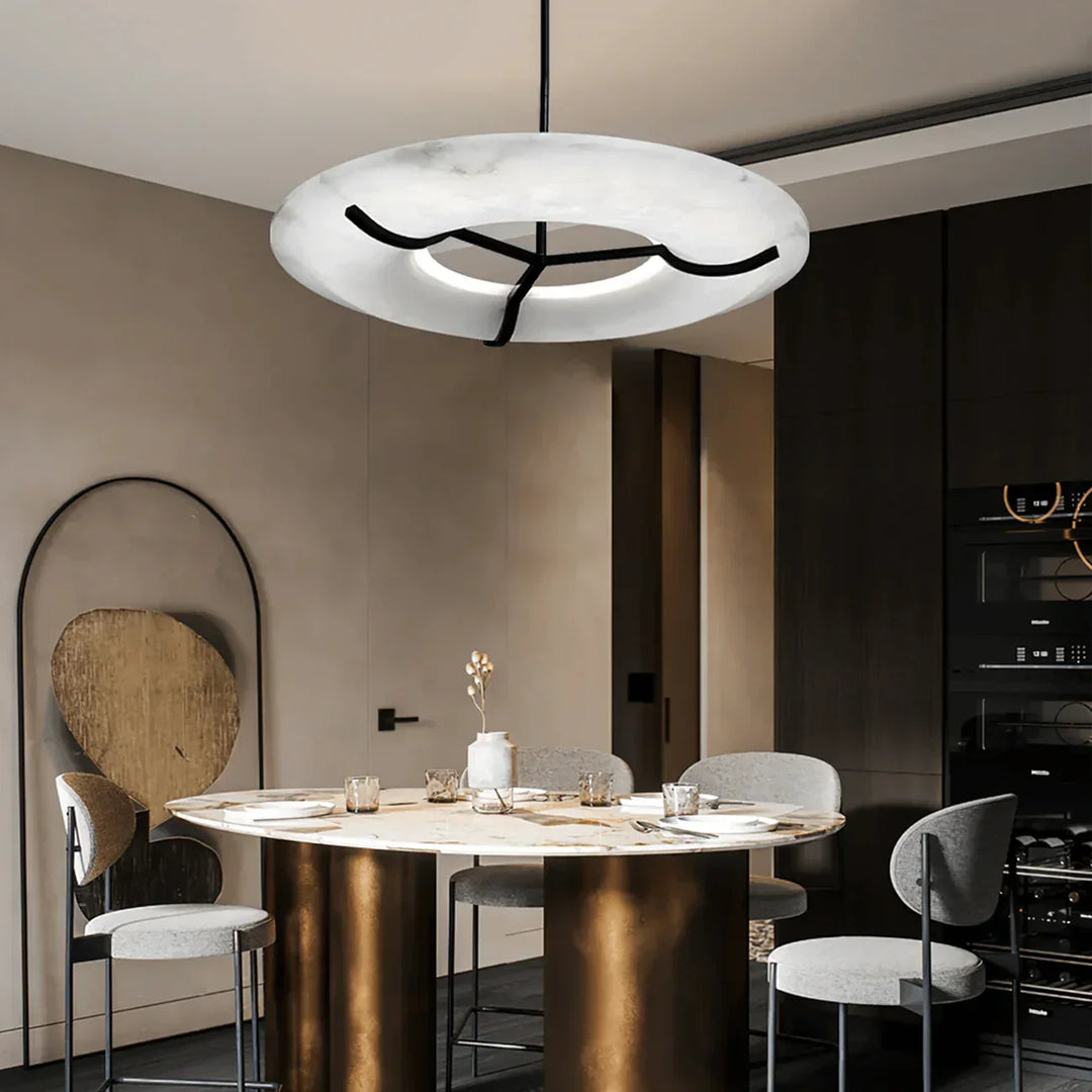 Round Carve Alabaster Pendant Light - view 3 | Woorglamp