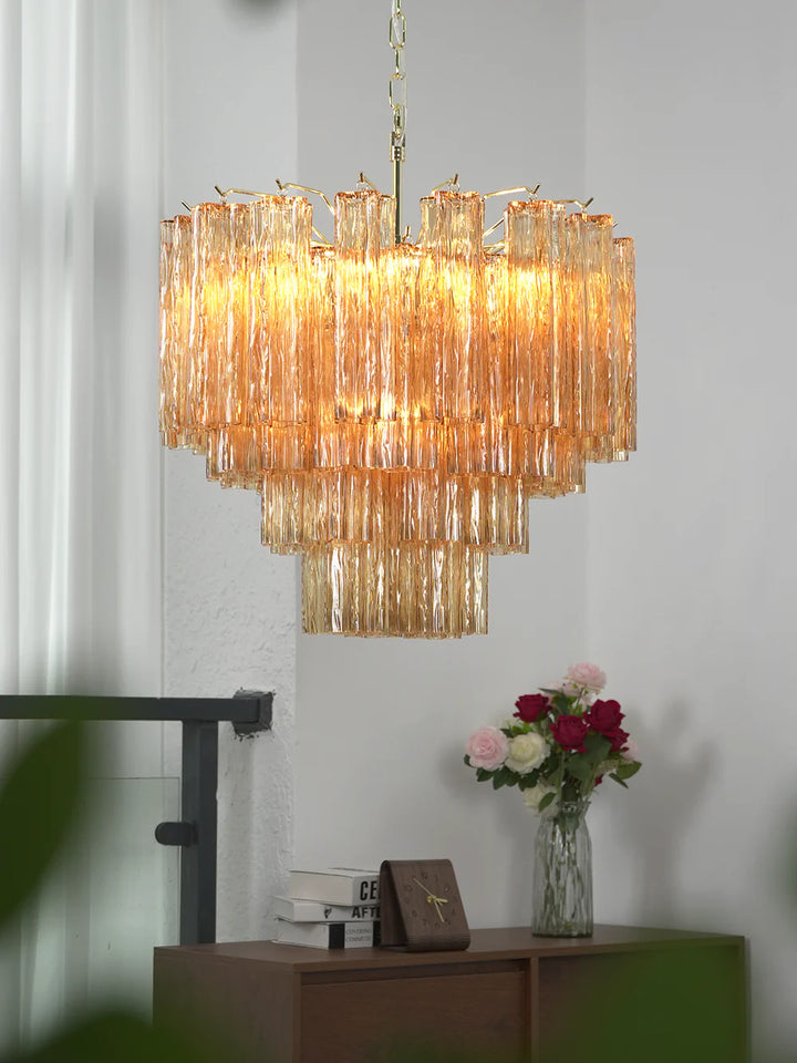 Star Shaped Tube Amber Glass Chandelier