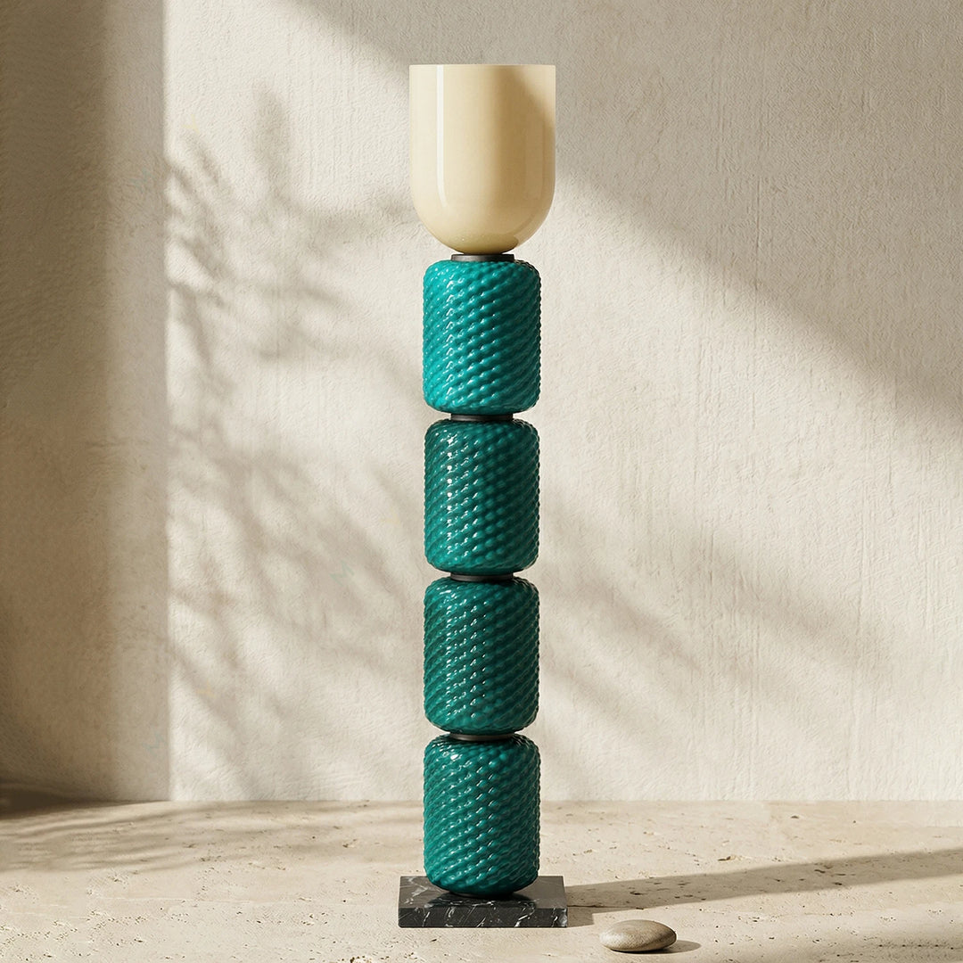 Pink_Tiered_Column_Glass_Lamp_Front_View_Studio_Shot_Woorglamp