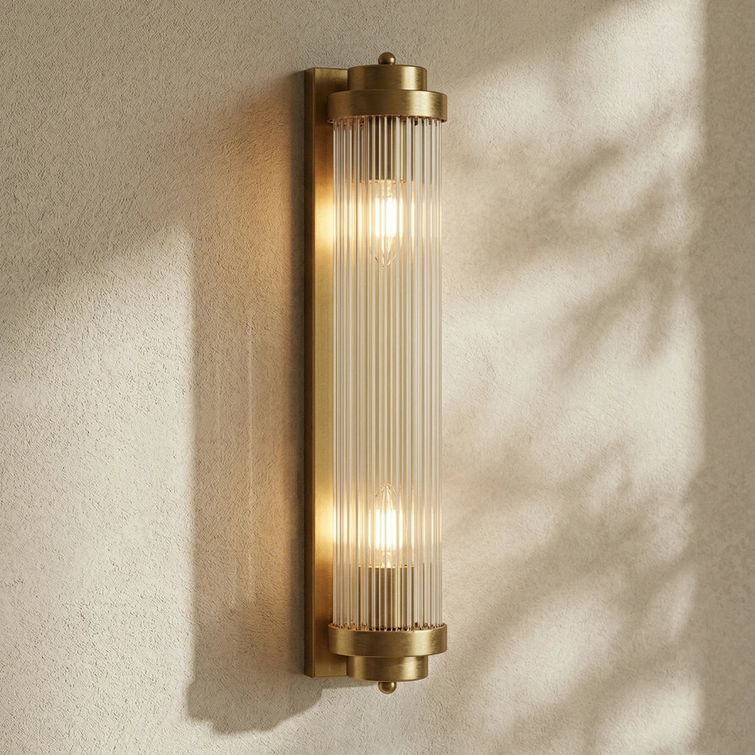 Brass_Vertical_Glass_Wall_Lamp_Shadow_Lighting_Shot_Woorglamp