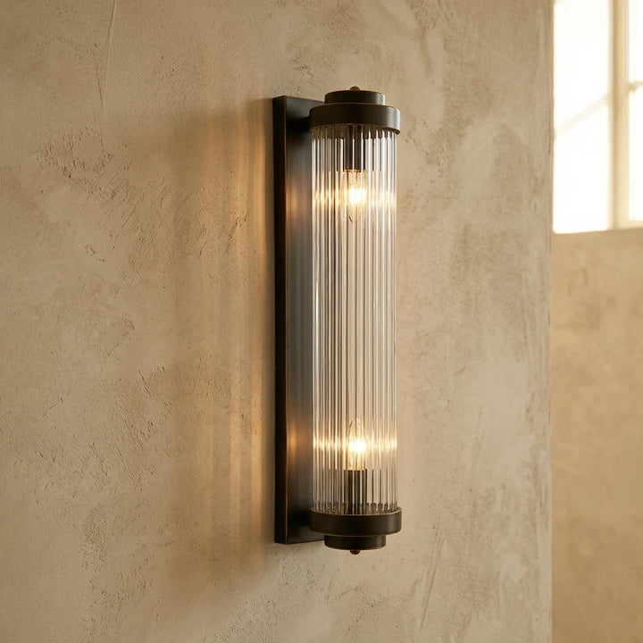 Black_Brass_Vertical_Glass_Wall_Lamp_Dark_Finish_Close