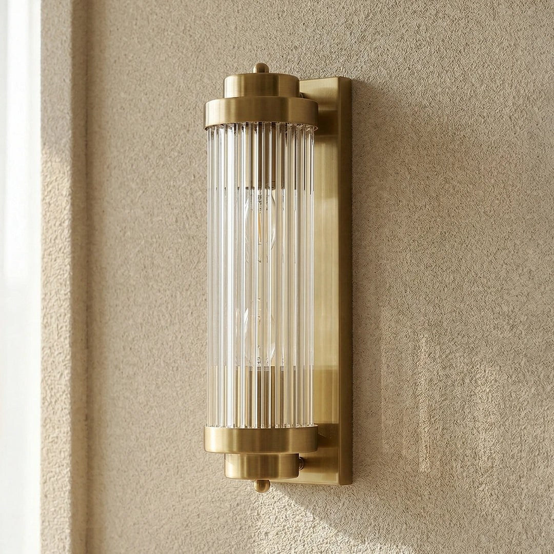 Brass_Vertical_Linear_Wall_Lamp_Textured_Wall_Shot_Woorglamp