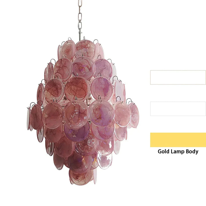 Round Pink Layered Glass Chandelier