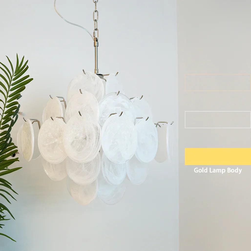 Round White Glass Chandelier
